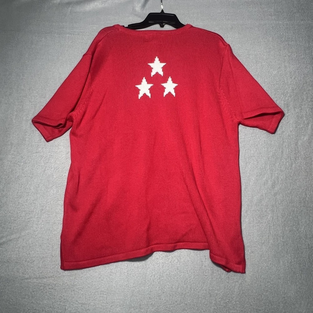 The Quacker Factory Women's Red White Star Knit Sweater Top 1X Short Sleeve - Picture 6 of 6